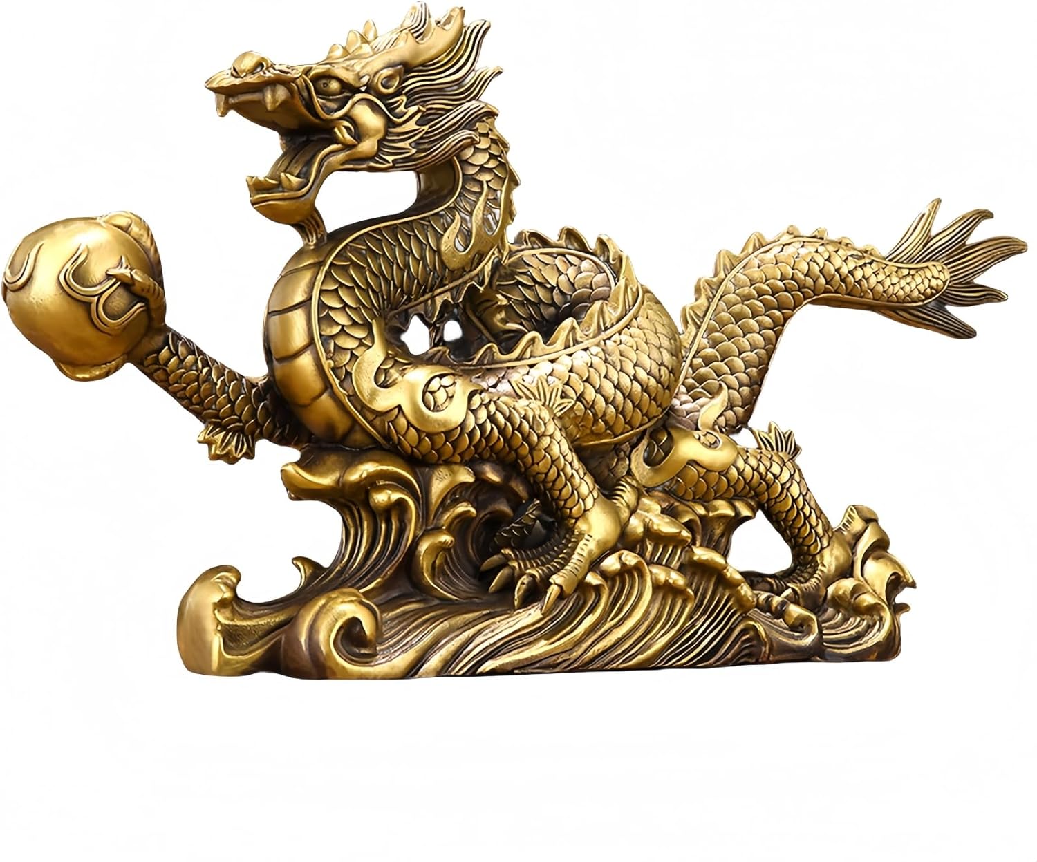 AACV 龍 置物 昇運金龍 5本爪 風水龍 珠戯れ龍 黄銅製